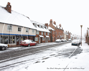 Rose Street in Wokingham, Berkshire on the snowy Sunday morning of 6th April 2008