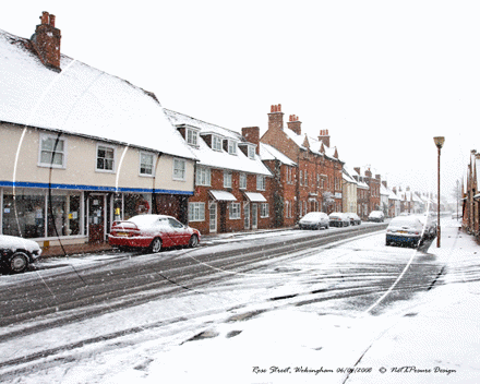 Rose Street in Wokingham, Berkshire on the snowy Sunday morning of 6th April 2008