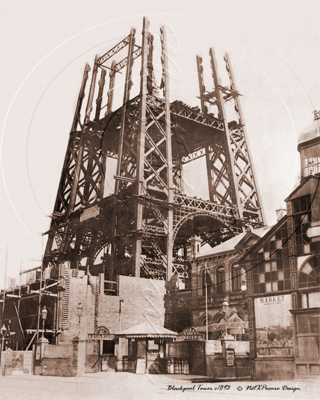 Blackpool Tower under construction in 1893. It opened in 1894 the same year as London's Tower Bridge in Lancashire
