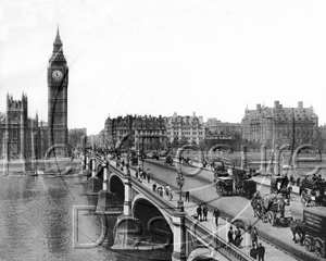 Westminster Bridge and the Clock Tower "Big Ben" taken from the South Side in London c1890s