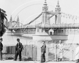 Victorian gents posing in front of Chelsea Bridge in London c1900s