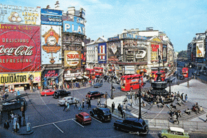 Piccadilly Circus in London c1960s