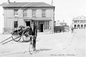 Picture of Cornwall - St Just, Market Square with cart and cyclist c1890s - N2681