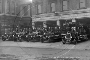 Fire Crew with Fire Engines outside Fire Station, Clerkenwell in The City of London on 31st October 1909