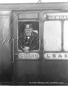 Picture of Transport - Brighton, Railway Carriage with Mr A Miles Oldest Guard c1907  - N711