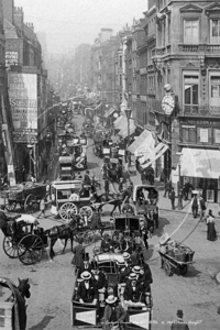 Ludgate Circus with Horse Drawn carriages and Taxis in London c1890s