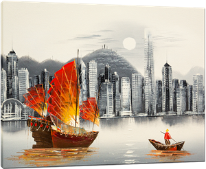 Picture of Landscapes - Hong Kong Harbour & Junk Boat - O033