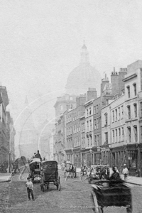 Cannon Street, with St Pauls Cathedral in the distance in the City of London c1870s