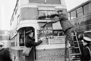 Double Decker Bus registration number VR5470 showing London locations on Manchester Bus, Manchester in Lancashire c1950s