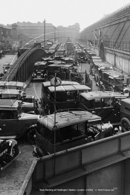 Taxi Rank outside Paddington Station in West London c1930s