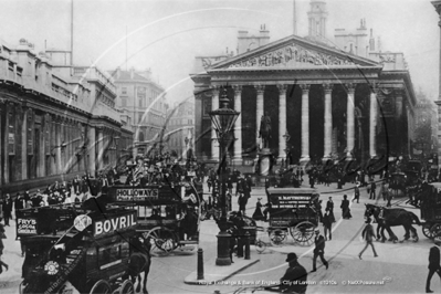 The Royal Exchange and Bank of England in the City of London c1910s